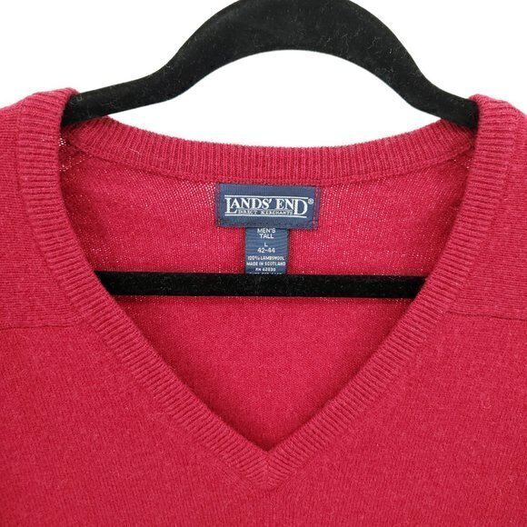Men's 100% Lambswool Land's End V-Neck Sweater Large Tall Red Made in Scotland - Picture 6 of 14